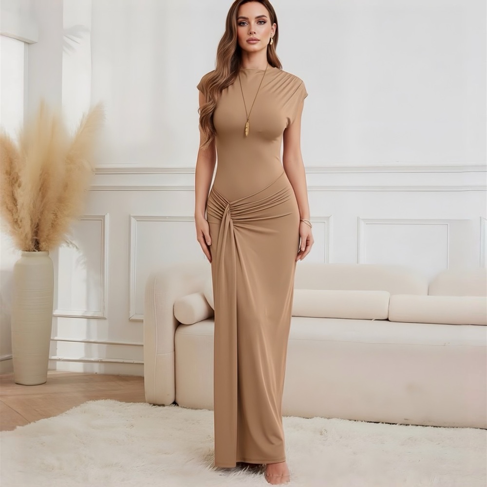 Elegant Nude Long Maxi Dress